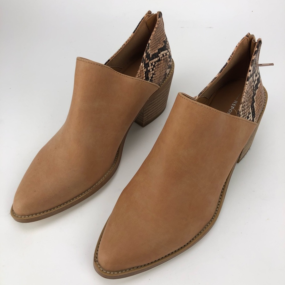 Report snake print tan ankle booties